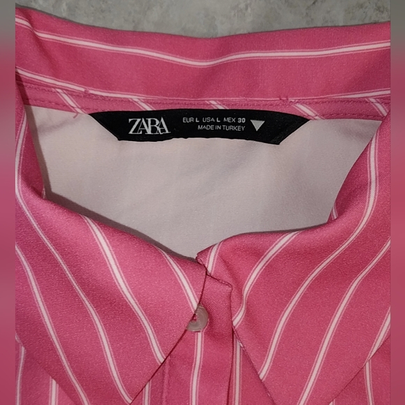 Zara Womens Size Large Stretch Striped Bodysuit Pink Tennis Prep Spring - Picture 4 of 14